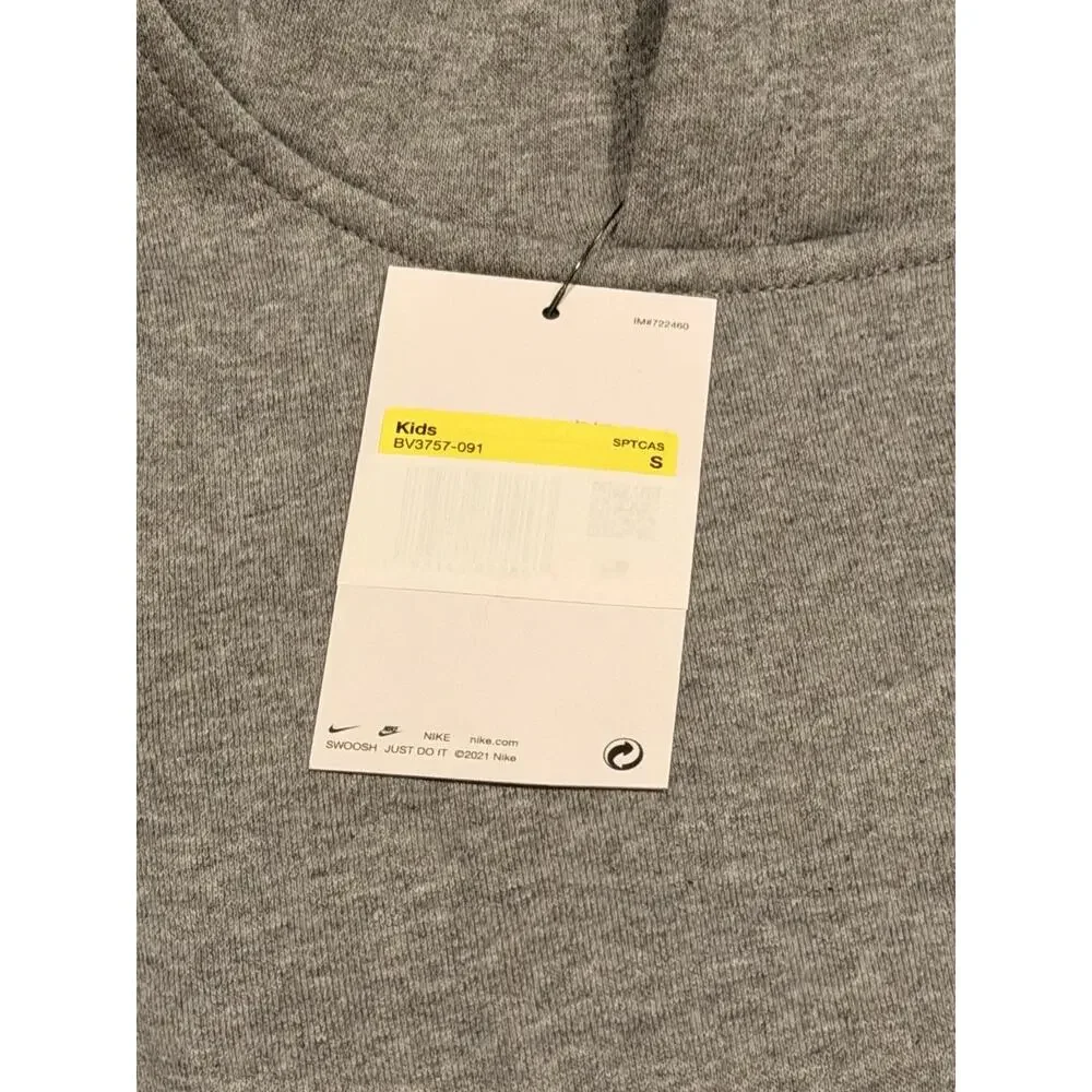 Nike Hoodie Boy Small Gray Pullover Fleece Swoosh Logo BV3757-091 Sweatshirt Kid